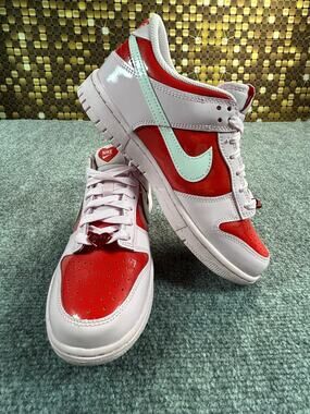 Nike Dunk Low Valentine's Day White Red Patent Youth Size 7Y W8.5 Heart Sneakers